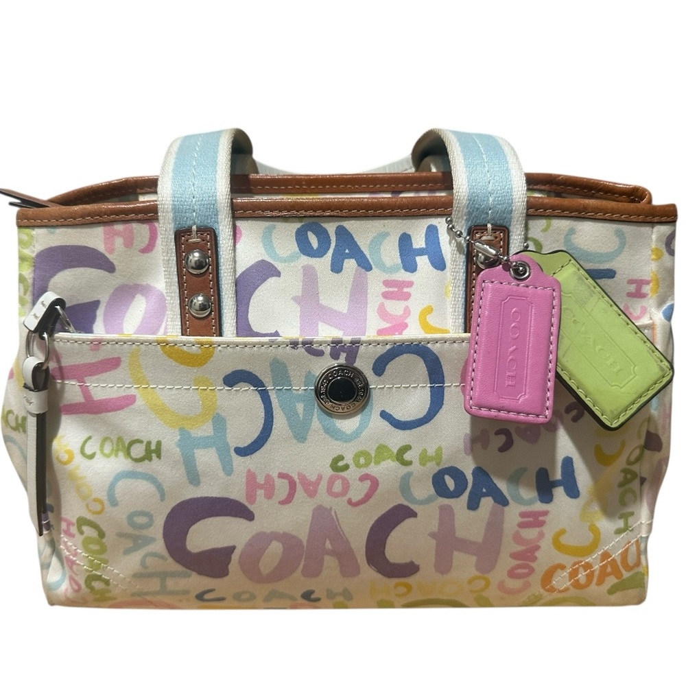 Coach Scribble Tote Bag Multicolor Canvas Pastel Graffiti Print